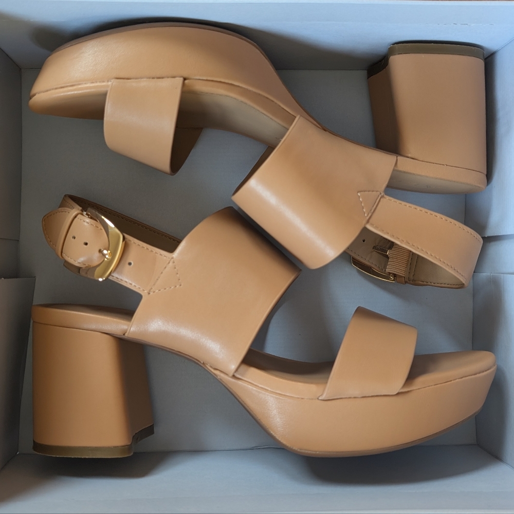 AEROSOLES Tan Chunky Heels with Ankle Strap
